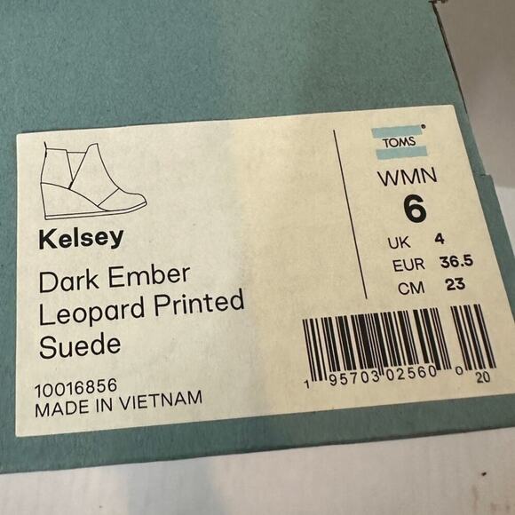 NWT Toms Size 6 Black Brown Leopard Print Suede Kelsey Bootie High Wedge Boot - Picture 7 of 11